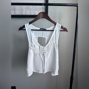 Brandy Melville Sheer Crop Relaxed Fit Camisole Tank Top Size Small Off White